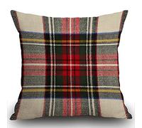 Smooffly Plaid Cushion Cover 18x18 inch, Scottish Tartan Red and White Wool Plaid Pattern Symmetric Square Print Double Sided Decorative Pillow Case Throw Pillow Cover 45 x 45 cm