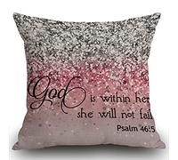 Smooffly PSALM 46:5 God is Within Her Cushion Cover, Outdoor Cushion She Will not Fall Bible Verse Throw Pillow Case Decorative for Living Room Sofa Bed,45cmx45cm 18x18 inch