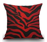 Smooffly Red and Black Zebra Print Stripes Animal Print Cushion Cover Decor Throw Pillow Case 18x18 Inch Square Cotton Linen 45X45CM