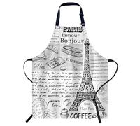 Smooffly Retro Postcard with Eiffel Tower in Paris Apron,Adjustable Neck Bib Apron for Men Women,Suitable for Kitchen Cooking Waitress Chef Apron