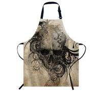 Smooffly Skull Art Apron Adjustable Bib Chef Aprons Cooking Apron Unisex Women Men Aprons Perfect for Home Kitchen, Baking, Gardening, Restaurant, Coffee house BBQ