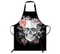 Smooffly Skull Flowers Vintage Rose Floral Apron - Men & Women's Cooking & Baking Apron for Kitchen, Butcher & BBQ Use