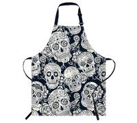 Smooffly Sugar Skull Bib Apron, Unisex Adjustable Chef Apron for Home, Kitchen, Restaurant, Coffee House