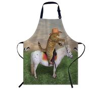 Smooffly The Cat Cowboy on a Horse Grazes His Cows Apron Adjustable Bib Chef Aprons Cooking Apron Unisex Women Men Aprons Perfect for Home Kitchen, Baking, Gardening, Restaurant, Coffee house BBQ