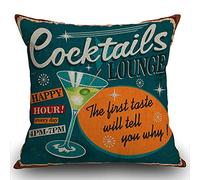 Smooffly Throw Pillow Case 1950s Vintage Cocktails Metal Sign Cushion Cover 18x18 inch Linen Square Throw Pillow Cover for Living Room Sofa Couch Bed Pillowcase 45cm x 45cm