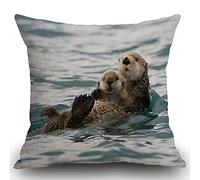Smooffly Throw Pillow Case Animal Sea Otters Playing Water Swim Cushion Cover 18x18 inch Linen Square Throw Pillow Cover for Living Room Sofa Couch Bed Pillowcase 45cm x 45cm