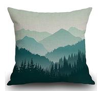 Smooffly Throw Pillow Case Beautiful Green Mountain Landscape Cushion Cover 18x18 inch Linen Square Throw Pillow Cover for Living Room Sofa Couch Bed Pillowcase 45cm x 45cm