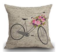 Smooffly Throw Pillow Case Gray Bicycle With A Basket Full Of Flowers Vintage Cushion Cover 18x18 inch Linen Square Throw Pillow Cover for Living Room Sofa Couch Bed Pillowcase 45cm x 45cm