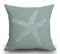 Smooffly Throw Pillow Case Green Star Vintage Starfish Pastel Seafoam Blue Fish Cushion Cover 18x18 inch Linen Square Throw Pillow Cover for Living Room Sofa Couch Bed Pillowcase 45cm x 45cm