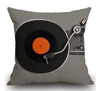Smooffly Throw Pillow Case Retro Vintage Vinyl Record Cushion Cover 18x18 inch Linen Square Throw Pillow Cover for Living Room Sofa Couch Bed Pillowcase 45cm x 45cm