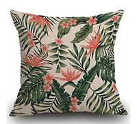 Smooffly Throw Pillow Cover Home Decor Beach Cheerful Tropical Dark Green Leaves of Palm Trees and Flowers Pillow Case Decorative 18 x 18 Inches Outdoor Cushion Couch Sofa Pillowcase