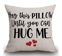 Smooffly Two Sided Printing Best Lover Couple Sweetheart Present Sweet Sayings Hug This Pillow Until You Can Hug Me New Home Decorative Soft Cotton Linen Throw Cushion Cover Pillow Case Square