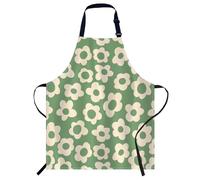 Smooffly Vintage Groovy Green Flowers Apron for Men and Women, Kitchen Apron for Cooking, Baking, Butchering, BBQ & Catering
