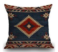 Smooffly Vintage Southwest American Cushion Cover,Cotton Linen Throw Pillow Case Square Standard Home Decorative Blue Red 18X18 Inch Pillowcase 45X45cm