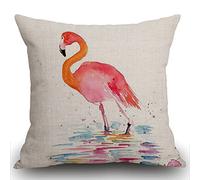 Smooffly Watercolor Bird Flamingo Cushion Cover Outdoor Furniture Decorative Linen Square Double Sided Printing Pillow Cover for Home Office Sofa Couch Car Garden 45 x 45cm 18 x 18 inches