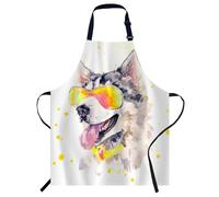 Smooffly Watercolor Siberian Husky Dog Apron Unisex Adjustable Bib Apron Cooking Kitchen Chef Women Men Aprons for Home Kitchen, Restaurant,Coffee House,Shop,Garden