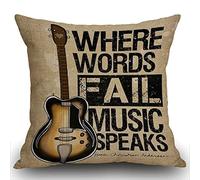 Smooffly Where Words Fall Music Speaks Quote Cushion Cover Vintage Throw Pillow Case Guitar Pillowcase 18X18 Twin Sides 45x45cm