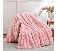 Smoofy Faux Fur Rabbit Fleece Blanket - Blush Pink Fluffy Throw for Sofa, Cozy Soft Plush for Couch Bed, Luxury Thick Fuzzy for Winter, Comfy Bubble - 50" x 60"