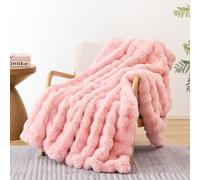 Smoofy Faux Fur Rabbit Fleece Blanket - Blush Pink Fluffy Throw for Sofa, Cozy Soft Plush for Couch Bed, Luxury Thick Fuzzy for Winter, Comfy Bubble - 50" x 60"