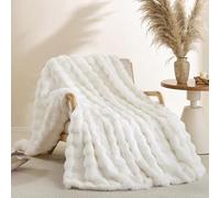 Smoofy Faux Fur Throw Blanket for Couch - Cream White Fluffy Cozy Rabbit Fleece, Plush Soft Bubble Blanket for Sofa & Bed, for Mom, Warm Fuzzy Home Room Decor Throw 50" x 60"