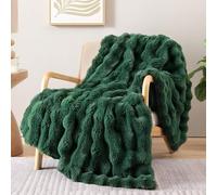 Smoofy Faux Fur Throw Blanket for Couch - Dark Green Fluffy Cozy Rabbit Fleece, Plush Soft Bubble Blanket for Sofa & Bed, for Mom, Warm Fuzzy Home Room Decor Throw 60" x 80"