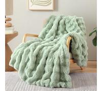 Smoofy Faux Fur Throw Blanket for Couch - Sage Fluffy Cozy Rabbit Fleece, Plush Soft Bubble Blanket for Sofa & Bed, for Mom, Warm Fuzzy Home Room Decor Throw 60" x 80"