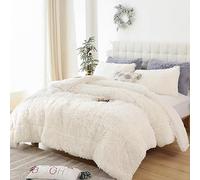 Smoofy Shaggy Comforter Set, Fluffy Comforter Set Queen/Full, 3 Piece Comforter, Ultra Soft Plush & Velvet Flannel Fabric, Beige, 1 Comforter(Filled) and 2 Pillowcases(No Filled)