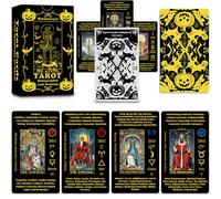 Smoostart Black Halloween Style Tarot Cards with Meanings, Tarot Cards Deck with Guidebook for Beginners, Halloween Elements Tarot Contains Multiple Interpretations