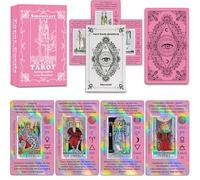 Smoostart Holographic Pink Tarot Cards for Beginners with Meanings on Them | Surface Laser Cards Holographic Tarot with Guide Book to All Tarot, Characters, and Spreads.Tarot Cards Deck with Keywords