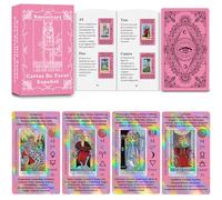 Smoostart Spanish Pink Tarot Cards with Meanings, Tarot Cards Deck with Guidebook for Beginners, Keywords, Element, Planet, Zodiac, Chakra, Yes or No, Musical Pitch, Numerology, Hebrew Alphabet