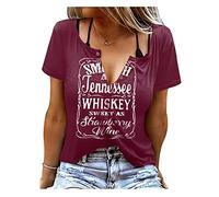 Smooth As Tennessee Sweet As Strawberry Shirt Womens Summer Sexy V-Neck T Shirts Country Music Short Sleeve Tops Blouse, Purple, M