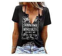 Smooth As Tennessee Sweet As Strawberry Shirt Womens Summer Sexy V-Neck T Shirts Country Music Short Sleeve Tops Blouse, Black, L