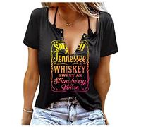 Smooth As Tennessee Whiskey Sweet As Strawberry Wine Country Music Tee Shirt for Women Summer Ring Hole V Neck T Shirts, Black2, XX-Large