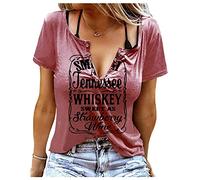 Smooth As Tennessee Whiskey Sweet As Strawberry Wine Shirt Womens Sexy V-Neck T Shirts Country Music Short Sleeve Tees, Pink, XX-Large