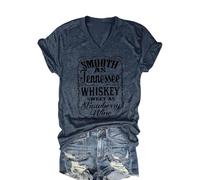 Smooth as Tennessee Whiskey Sweet as Strawberry Wine T Shirt Women V-Neck Country Music Tee Tops Drinking Blouse