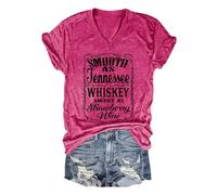 Smooth as Tennessee Whiskey Sweet as Strawberry Wine T Shirt Women V-Neck Country Music Tee Tops Drinking Blouse