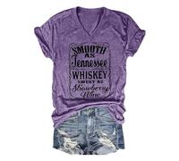 Smooth as Tennessee Whiskey Sweet as Strawberry Wine T Shirt Women V-Neck Country Music Tee Tops Drinking Shirts 2025 New