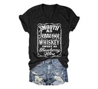 Smooth as Tennessee Whiskey Sweet as Strawberry Wine T Shirt Women V-Neck Country Music Tee Tops Drinking Shirts 2025 New
