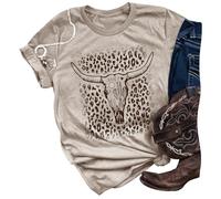 Smooth As Tennessee Women Vintage Country Shirts Nashville Country Concert T Shirt Summer Casual Retro Graphic Tees Top, Cow Skull-cream Grey, XL