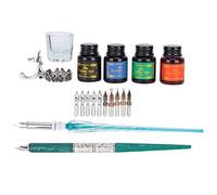 Smooth Dip Pen Set 10 Nibs 5 Colors of Ink Easy to Use Calligraphy Practice Drawing Gothic Italian Stainless Steel Glass Wood 9.4x5.3x1.7in (SP249035 dark green (dark green rod +)