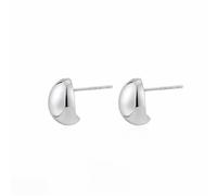 Smooth Dome Curved Stud Earrings for Women, Dainty Silver Tone Half Hoop Minimalist Earrings, Polished Mirror Surface Chunky Statement Earrings for Daily, Office, Casual Party Wear