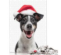 Smooth Fox Terrier Dog with Santa Hat Portrait Puzzle DIY Game Premium Cardboard Jigsaw Puzzle for Women Men Children's Day Gifts 1000pcs (38x26cm)