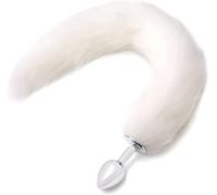 Smooth Long Fox Tail Faux Fur Anal Plug Sex Toy for Couples Cosplay SM Role Play Games, Beginner-Friendly White Color Animal Tail Butt Plug for Women and Men (L Plug)