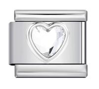 Smooth Love Heart Month Birth Year Birthday Stone Anniversary Birthstone Crystal Silver Italian 9mm Link Stainless Steel Bracelet Charm Compatible With Nomination
