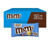 M&M'S Crispy Milk Chocolate Sweets Snack Bags Bulk Multipack Box, 24x36g | Smooth Milk Chocolate with Crunchy Puffed Rice Centre, Colourful Sugar Shell, Ideal Movie Night Snacks Bag, Weekend Treats