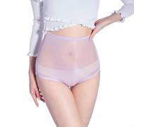 Smooth Nylon Women's Panties, Solid Color High Rise Underwear with Sheer See-Through Design, Oil Shiny Glossy Sexy Briefs for Women, High Waist Lingerie(Purple)