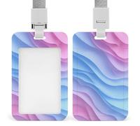 Smooth Pastel Pink and Blue Wavy Gradient ID Badge Holder Retractable Clip Card Holder Card Protector Name Badge Name Tag for Work Office Doctor Nurse