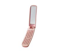 Smooth Plastic Comb Mini Pocket Portable Detangler Hairbrush With Massage Folding Comb With A Mirror Multipurpose detangling(Pale red)