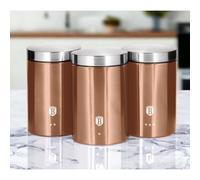 (smooth rose) 3 Pc Stainless Steel Cannister Set Coffee Tea Sugar Container Jars Air TIght Lid