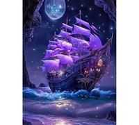 Smooth Sailing 5D Diamond Painting Kit for Adults, Sea Sailboat Diamond Embroidery Cross Stitch Wall Art Decor, DIY Diamond Dot Paintings Set by Numbers Gift for Home Porch (K2,40x50cm + Frameless)